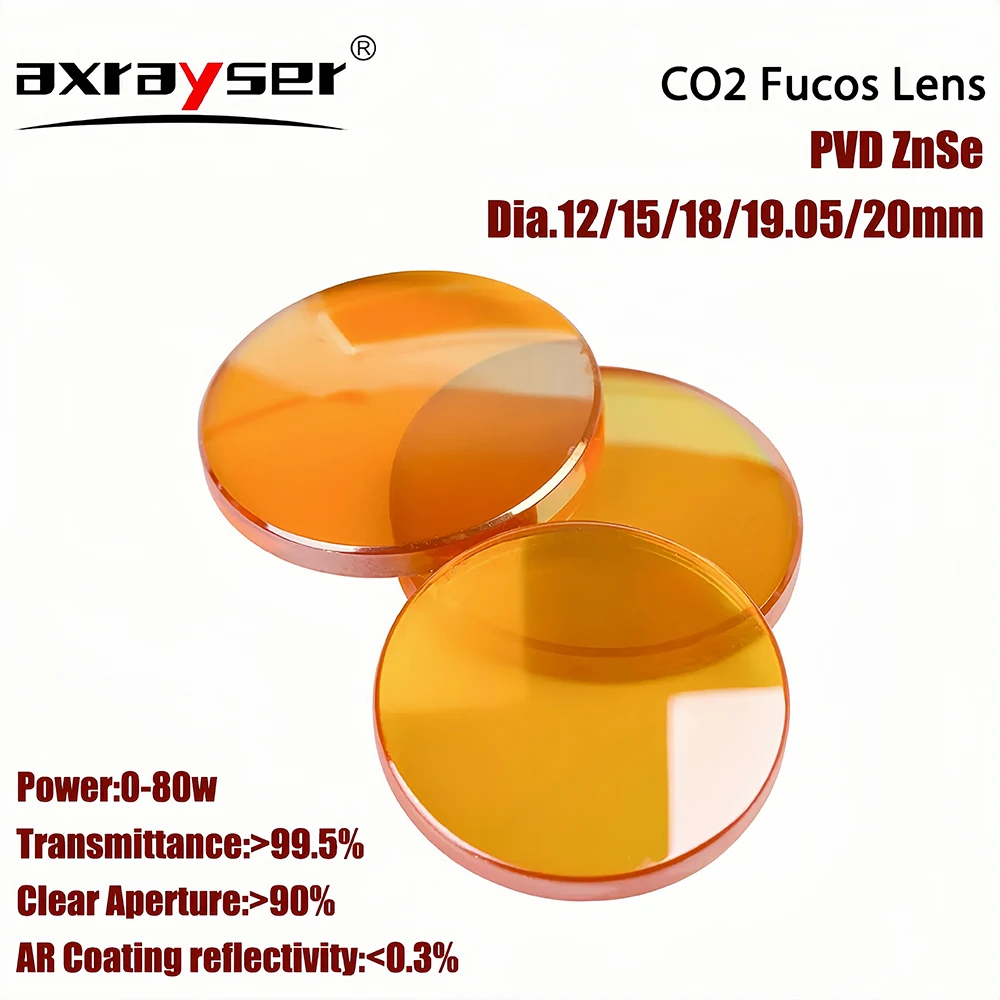 PVD ZnSe Co2 Laser Focus Lens Dia.12/15/18/19.05/20mm FL38.1/50.8/63.5/76.2/101.6mm for CO2 Laser Engraving Cutting Machine