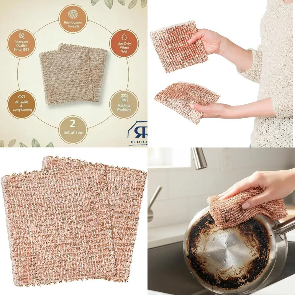 

Real Copper Cleaning Cloths – Scratch-Free 2-Ply Woven Copper Scrub Pads for Pots, Pans, Sinks, Glass & Stainless Steel – Reusab