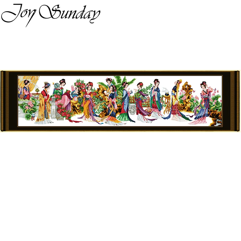 

Joy Sunday Twelve Jinling Ladies Pattern Printed Cross Stitch Kits DMC Thread 16/14/11CT Embroidery Needlework Sets Home Decor