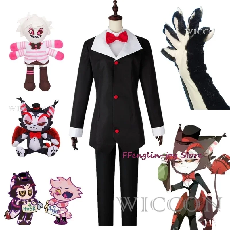 Husk cosplay costume hazbin cosplay hotel husk cosplay costume male black jacket pants Halloween party outfits bow-tie