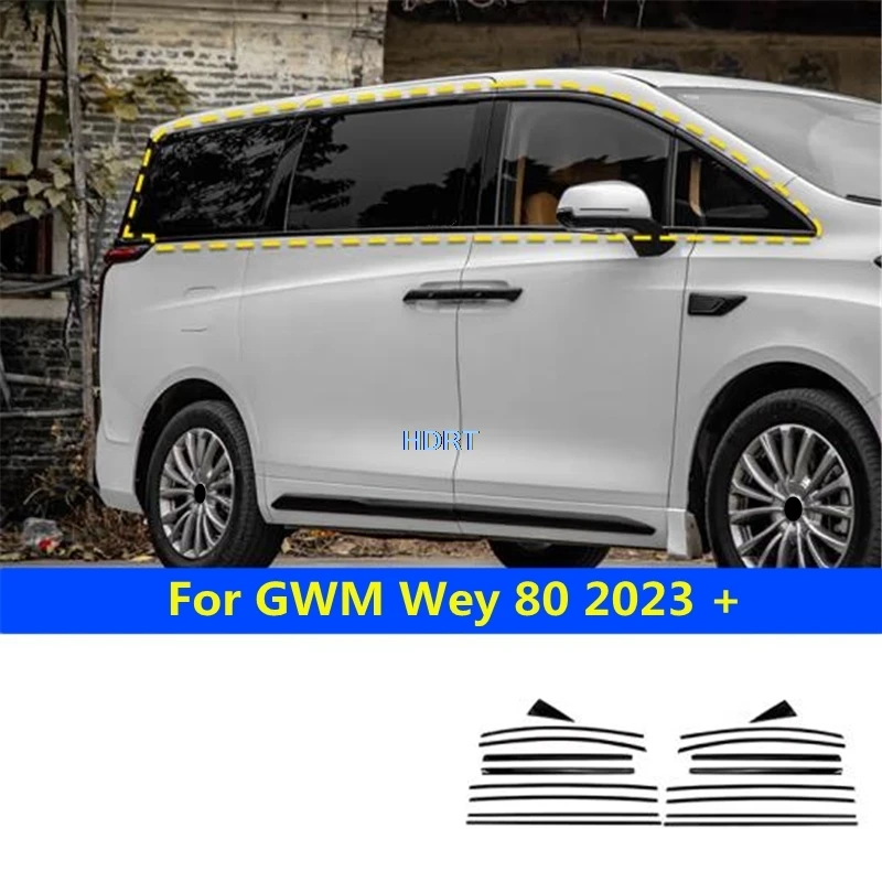 For GWM Wey 80 Poating 2023 + Car Style Front Racing Grille Mesh Door Edge Body Rear Trunk Tail Gate Leaf Side Mark Handle Trim