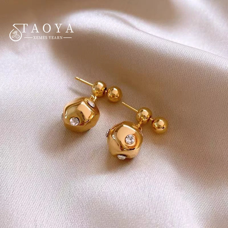 Design sense Lrregular Cut Metal Ball Gold Color Pendant Earrings Unusual Jewelry Ear Accessories For Women 2024 Christmas Party