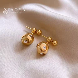 Design sense Lrregular Cut Metal Ball Gold Color Pendant Earrings Unusual Jewelry Ear Accessories For Women 2024 Christmas Party