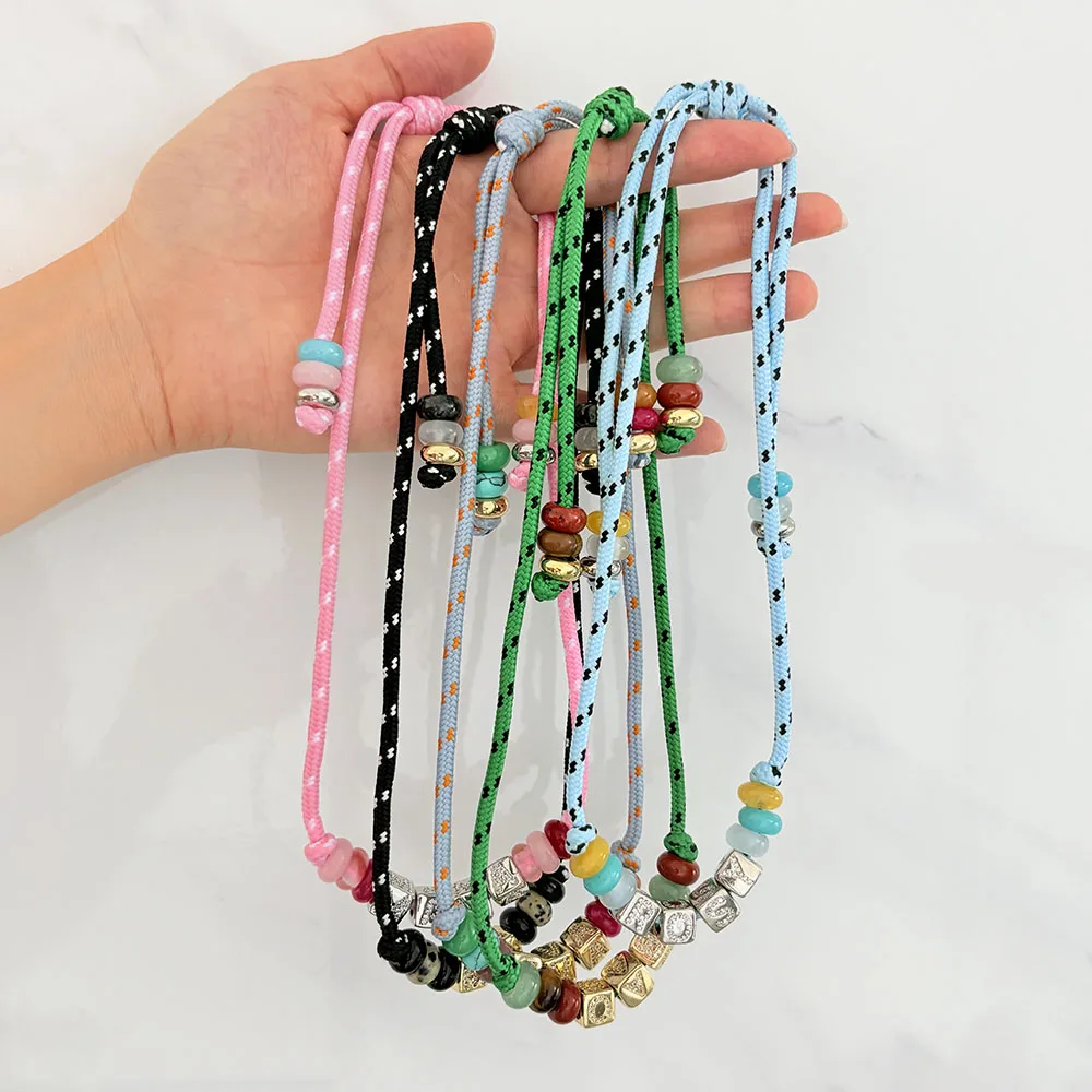Custom Colorful Beaded Square Letter Braided Necklace For Women DIY Summer Adjustable Personalized Name Jewelry Gift For Her