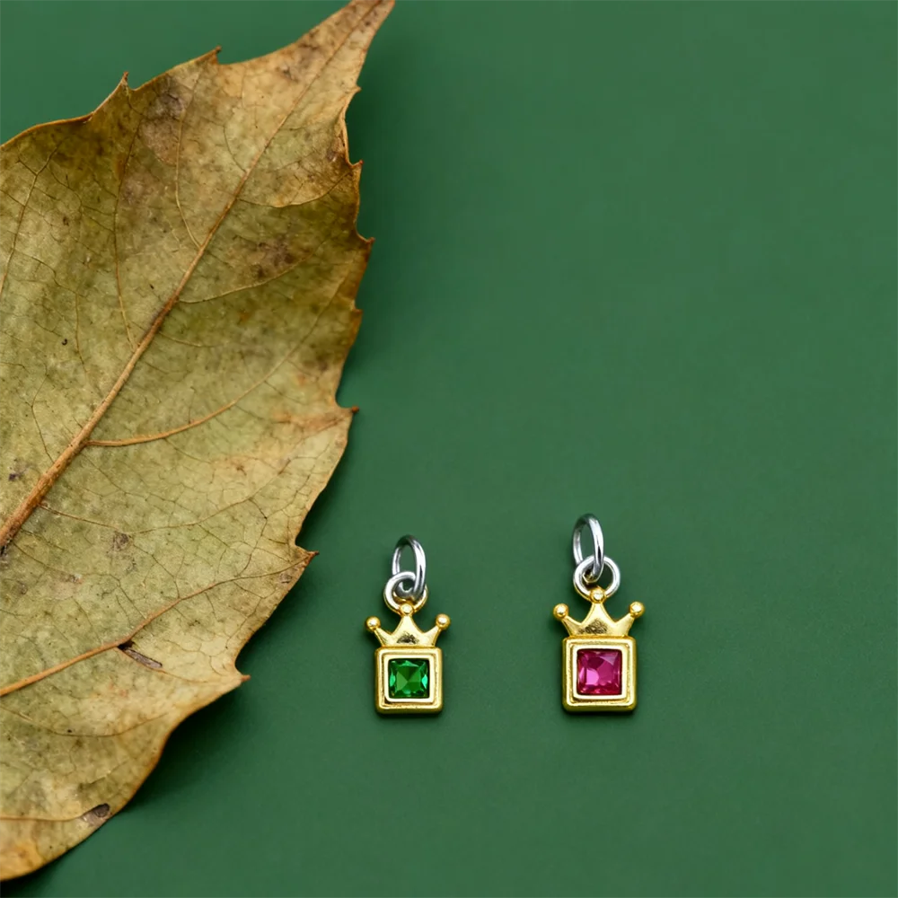 

6Pcs Pendants Brass Plated Crown Charms Colorful Cubic Zirconia for Diy JewelryNecklace Bracelet Making Noble Style Accessories