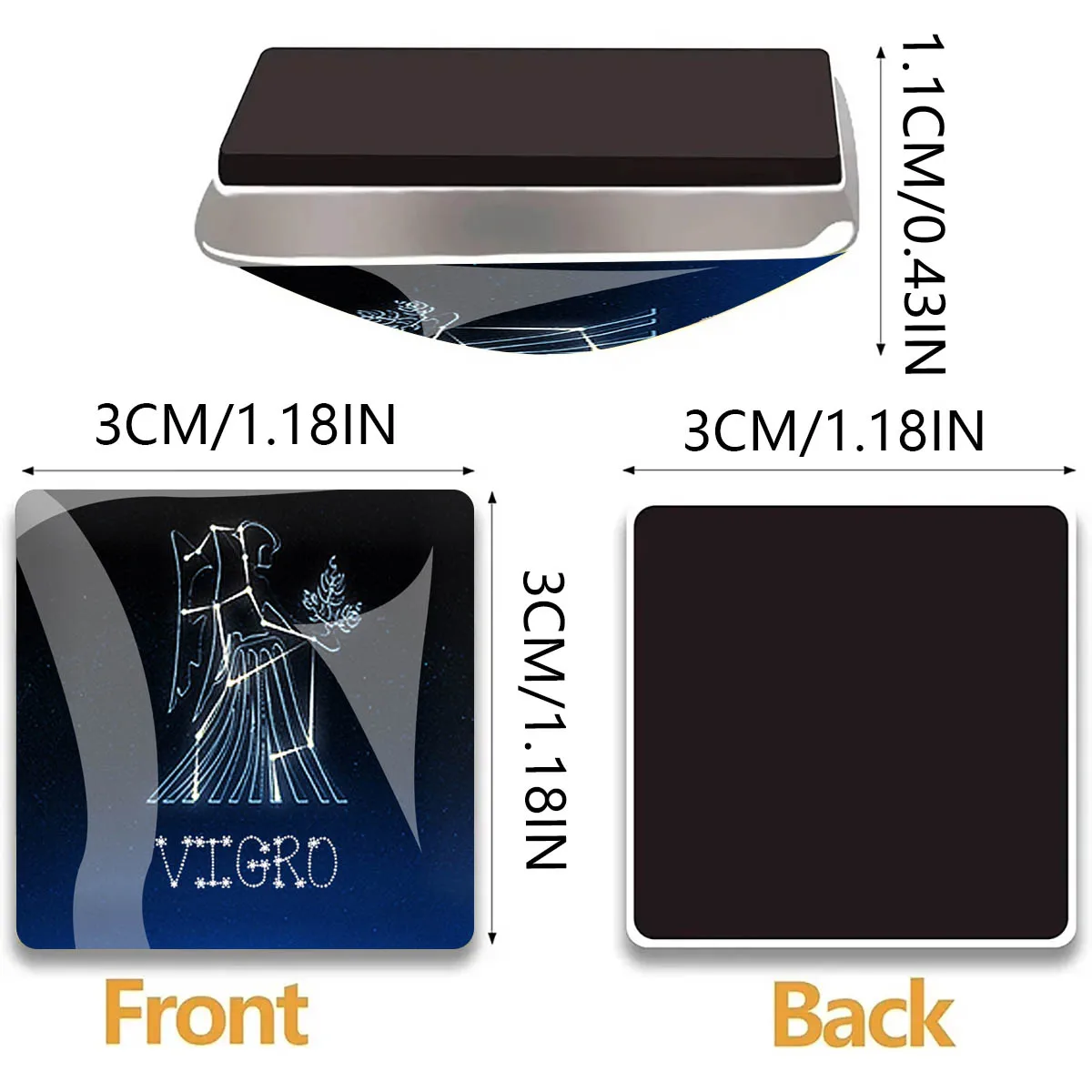 1PC 30MM Square Minimalist Style12 Zodiac Signs Glass Circular Refrigerator Sticker 12 Zodiac Signs Home Decoration BirthdayGift