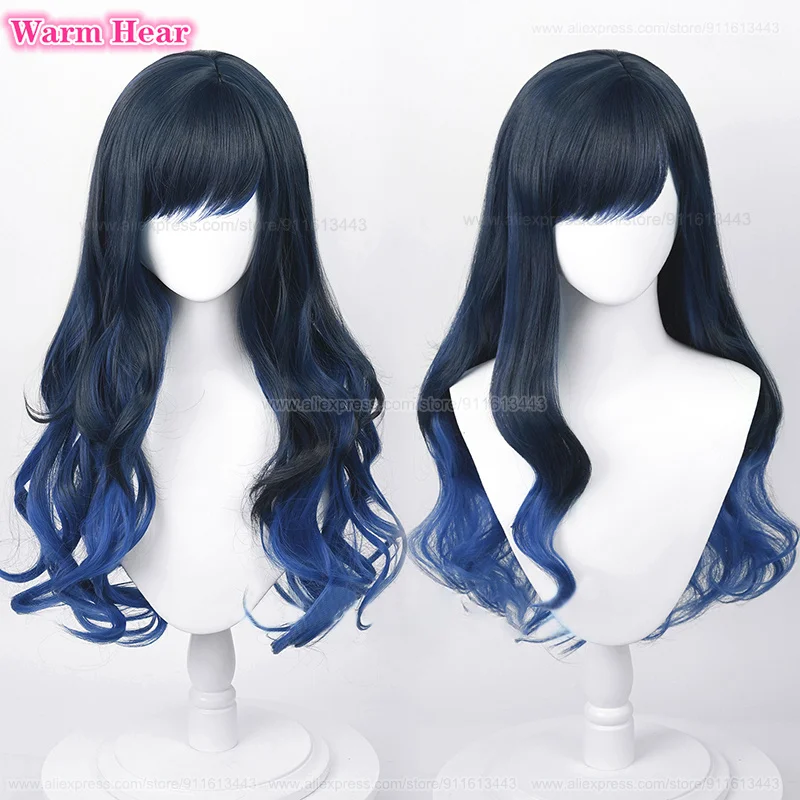 Peruca Cosplay Anime Sintética Com Grampos De Gradiente Azul, Cabelo De Resistência Ao Calor, Perucas De Festa De Halloween, 70cm