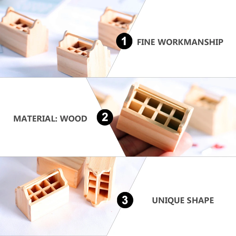 

3 Pcs Wooden Tool Box Mini Furniture Decor Toolbox Model Adornment Retro Accessory