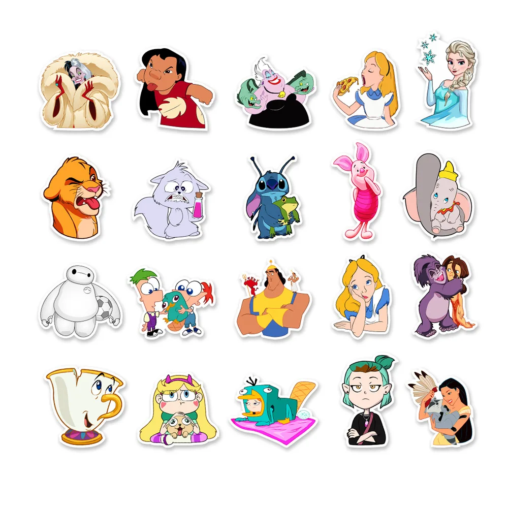 50Pcs Disney Anime Mix Cartoon Stitch Stickers Graffiti for Skateboard Luggage Laptop Phone Sticker Waterproof Kids Toys