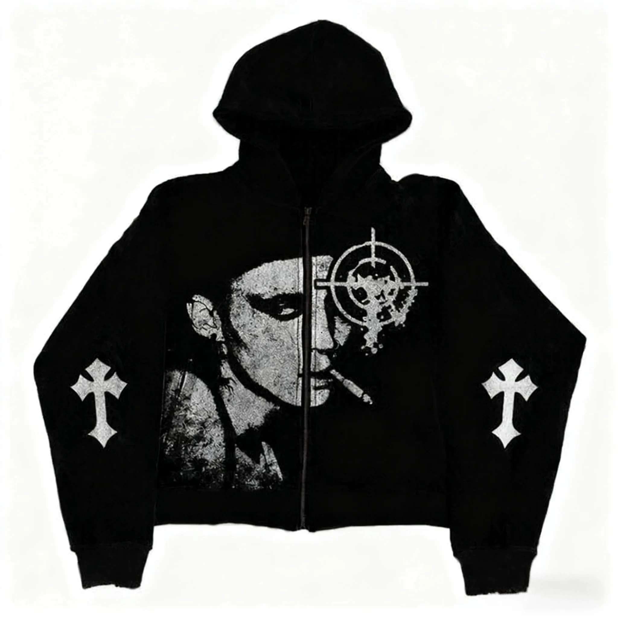 Winter New Subculture Aesthetic Hoodie Women Streetwear Casual Vintage Outwear Printed Zipper Harajuku Chic Sweatshirts 2000s