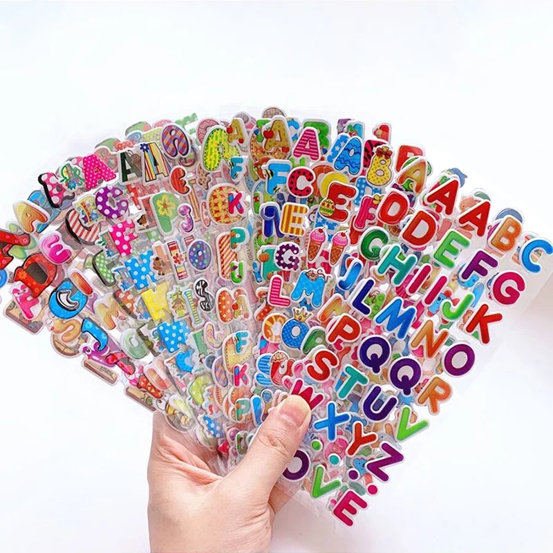 12PCS Bubble Stickers Numeric Alphabet Children Learning Stickers Cute Waterproof DIY Sticker Early Education Reusable TMZ