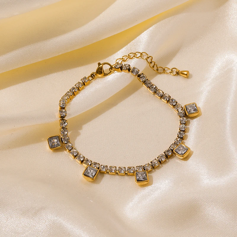 EILIECK stal nierdzewna 316L luksusowa bransoletka z białej cyrkonii bransoletka dla kobiet nowy modny wodoodporny łańcuszek na nadgarstek biżuteria na prezent