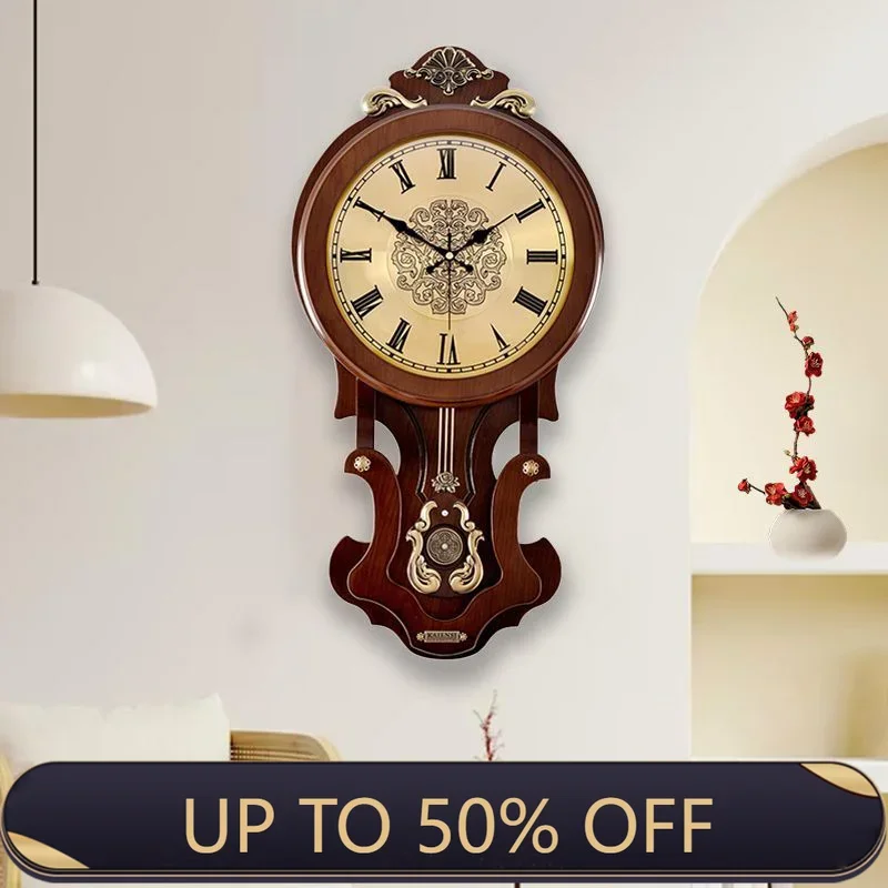 Vintage Large Wall Clocks Luxury Living Room Wall Clock with Pendulum Wooden Bedroom Silent Clock Interior Decoration Clocks