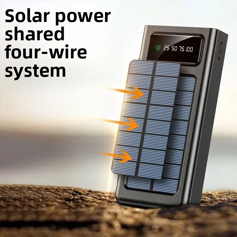 20000mAh Portable Power Bank with Built-in Cable Solar Mobile Charger
