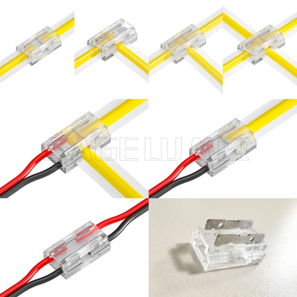 8-in-1 2pin COB LED Strip Connector L/T/X Shape board to wire/wire to wire For 5/8/10mm Width PCB LED Light Strip 5/10/30/50Pcs