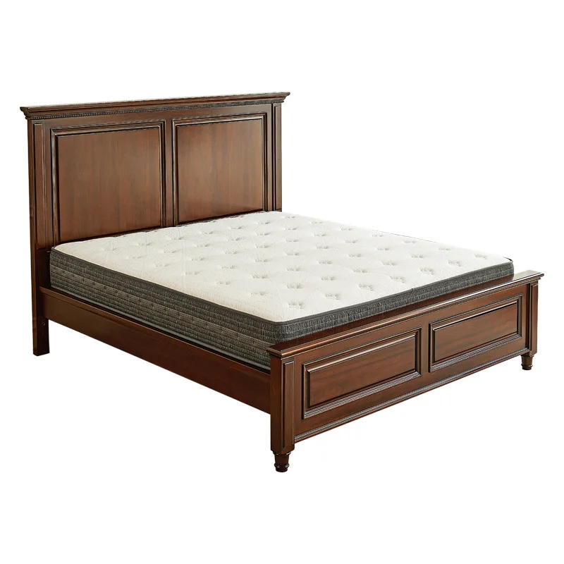 American solid wood retro double bed, flat head bed large simple master bedroom wedding bed French
