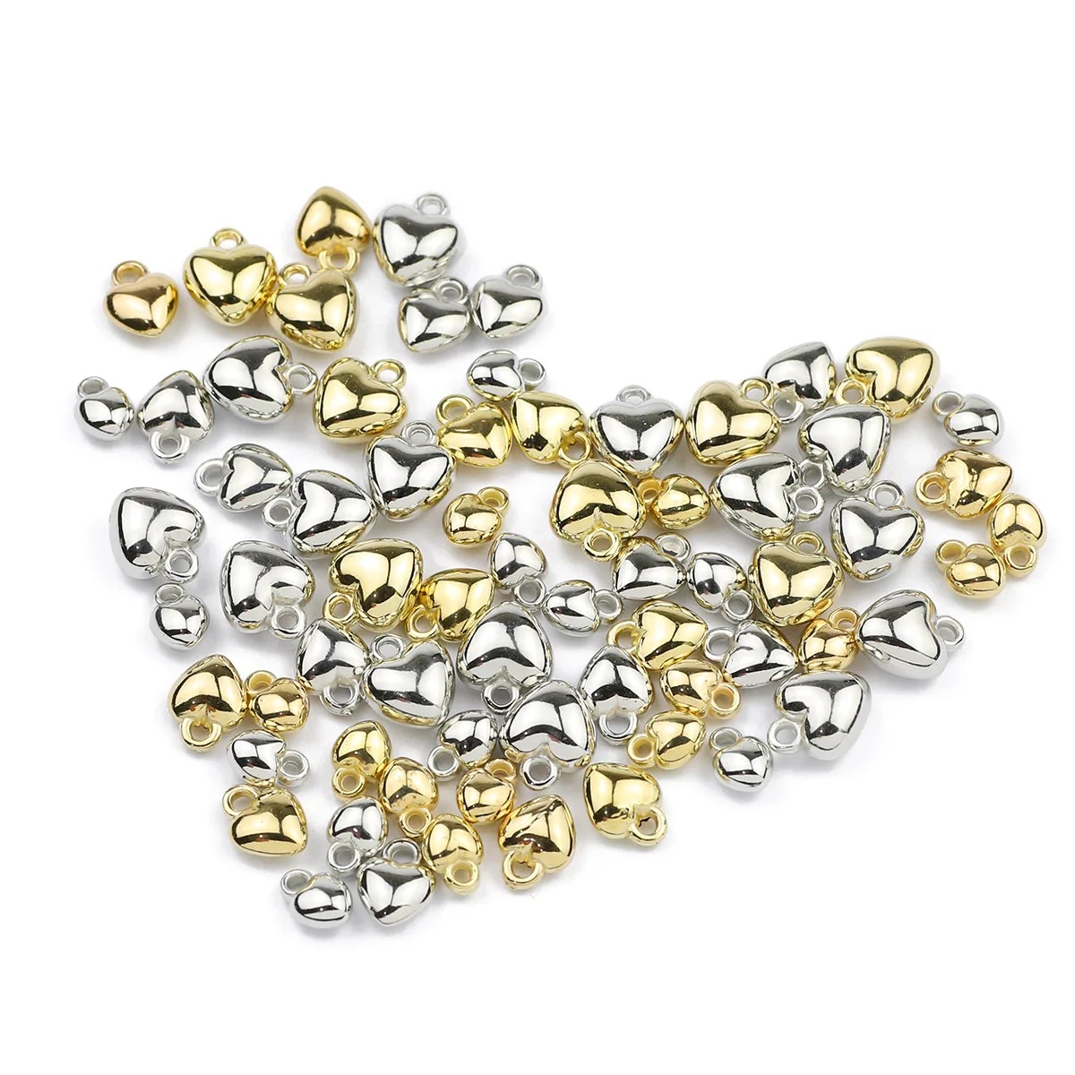 DIY Set Box 50/100PCS 10MM Heart Pendant Gold/Silver Plated CCB Loose Beads For Jewelry Making Bracelets Necklaces Accessories