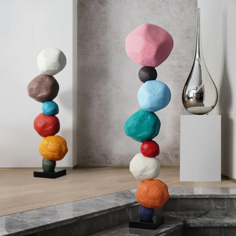 Modern creative color stacked stone decorative sculpture hotel living room TV cabinet window floor abstract art ornament