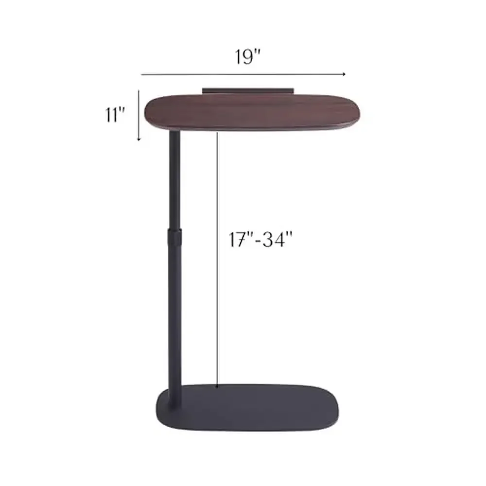 Modern Wooden End Table Rotating Tabletop Adjustable Height C-Shaped Sofa Side Table Metal Base Living Room Bedroom Furniture