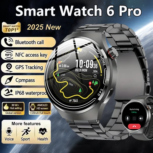 Imagen 1 del producto 2025 nuevo reloj inteligente 6 Pro AMOLED 1,46 pulgadas NFC monitoreo de ritmo cardíaco IP68 Bluetooth llamada Smartwatch adecuado para Android IOS