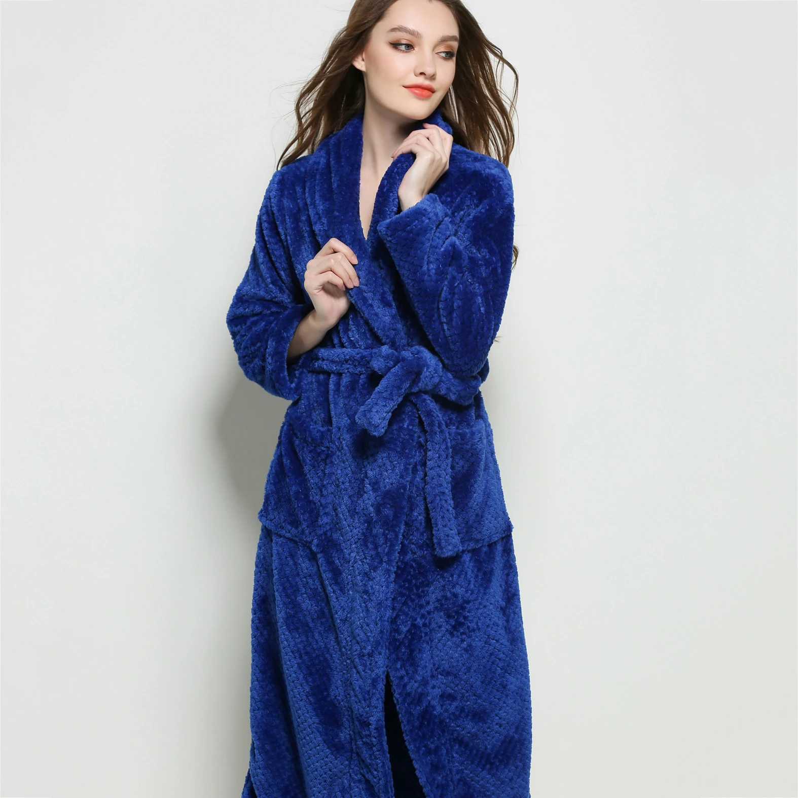 Thickened Warm Female Robe Sleepwear Flannel Nightwear Nightgown Winter Coral Fleece Bathrobe Loose Casual Home Dress Loungewear