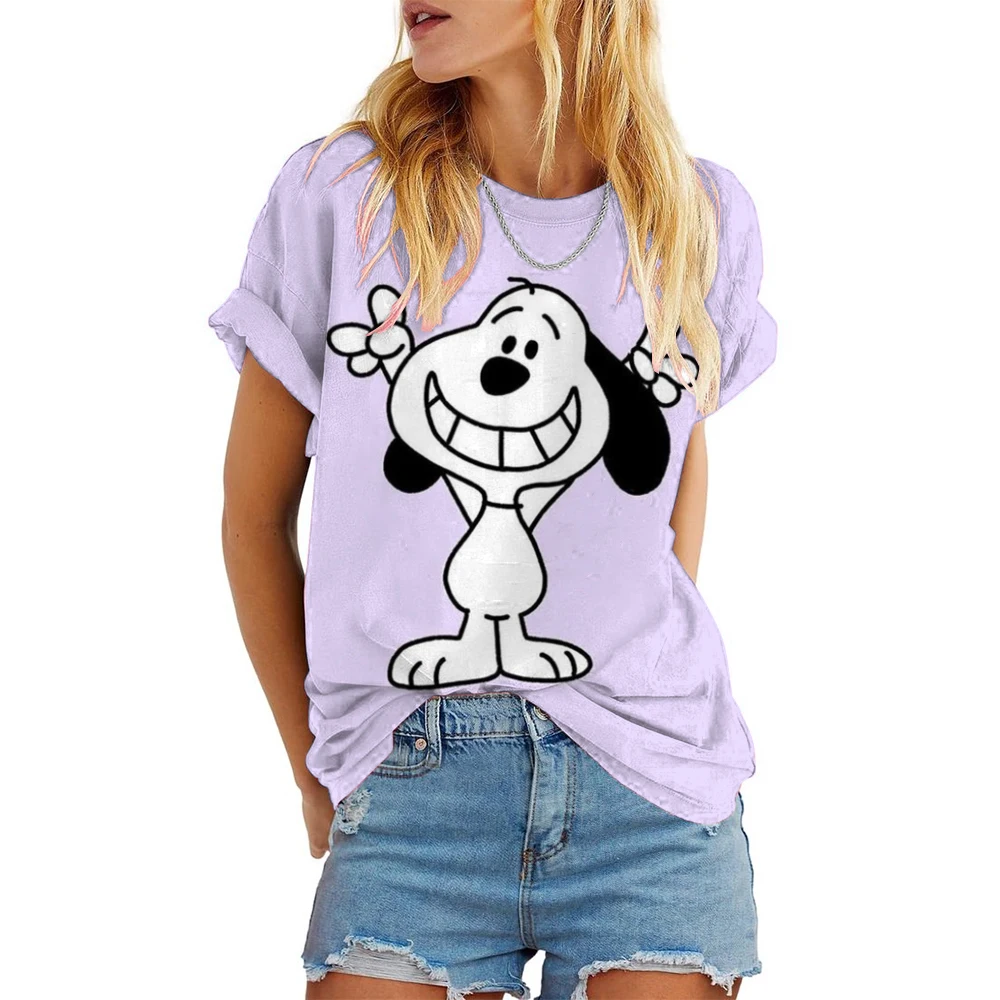 Colorful Snoopy print Short Sleeve and Round Neck Cute Graphic Tee Shirts Female Tops Clothing Fashion Women T-shirt