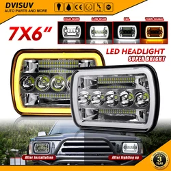 HAOLIDE Car 6x7 Inch Led Headlights Amber DRL Automotive Square Headlamp 6000K White Assembly For Cherokee XJ Off-road Use 24V