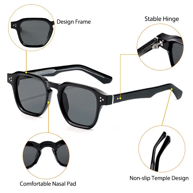 HBK Fashion Square Herren-Sonnenbrille Damen-Sonnenbrille mit Core-Einsatz-Bügel Luxusmarke Sonnenbrillen für Reisen, Strand, Party, Festival, Geschenke – Detail 5
