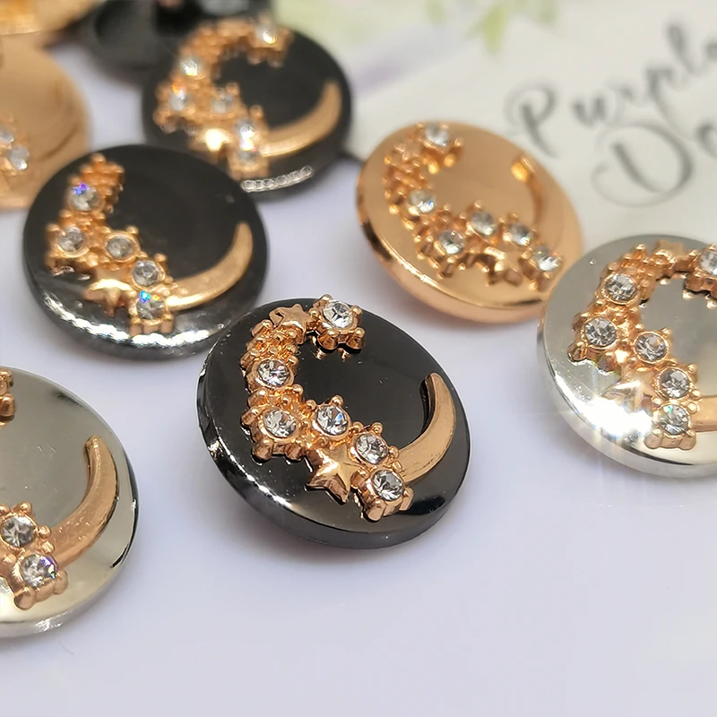 18MM Round Metal Buttons Of Clothing Fashion Luxury Rhinestone Moon Design Decor Button For Women Dress High Quality Sewing DIY