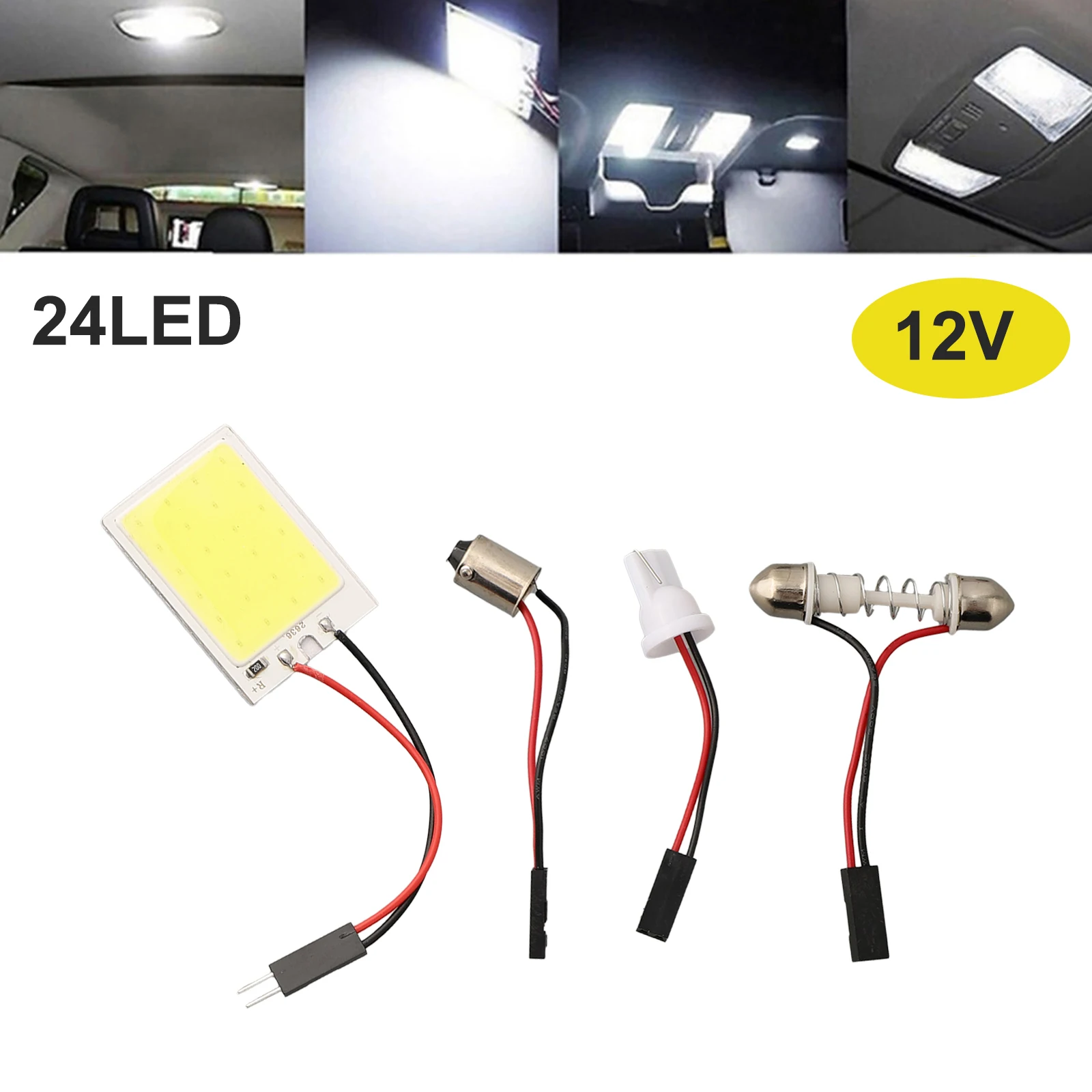 16/24/36/48LED 6000K White COB LED Light Panel For Dome / Car Interior Ceiling Cabin Light T10+BA9S+ Dome Light Adapter