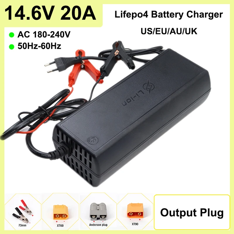 

NEW 4S 14.6V 20A LiFePO4 Charger 12.8V Lifepo4 Battery Pack Charger Off AC180-240V US/EU/AU/UK Plug 20A Smart Power Charger