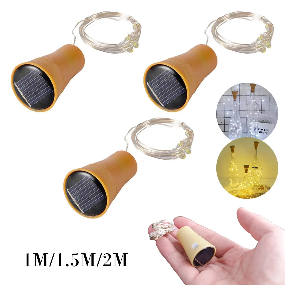 1m/1.5m/2m Led String Light Bottle Cork Warm White Strings Lights Copper Solar Powered Garland Outdoor Festoon Waterproof Garden
