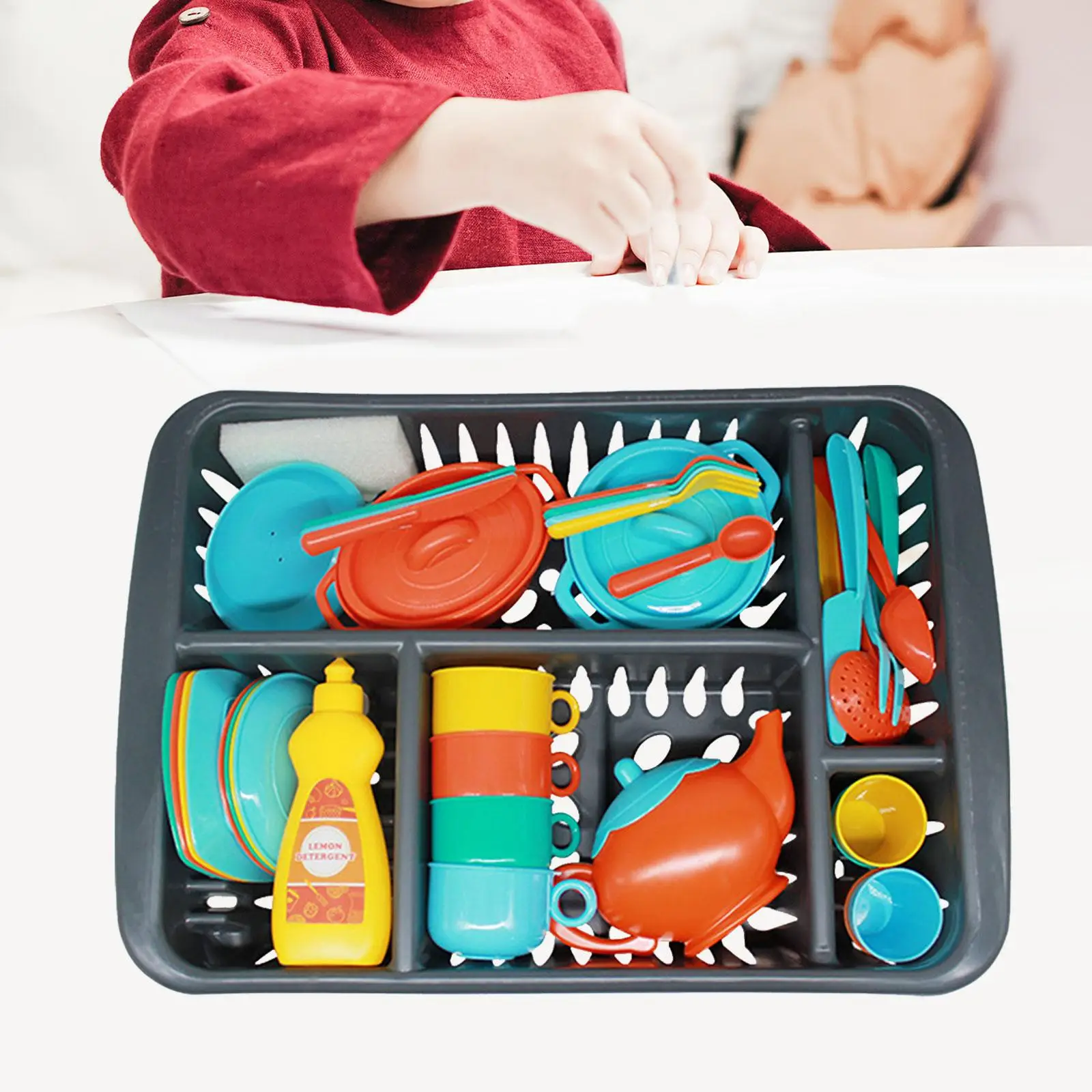 Juguetes de cocina divertidos para niños en edad preescolar, vajilla seca, estante para platos, juguete de juego de simulación, accesorios de cocina, 40 piezas