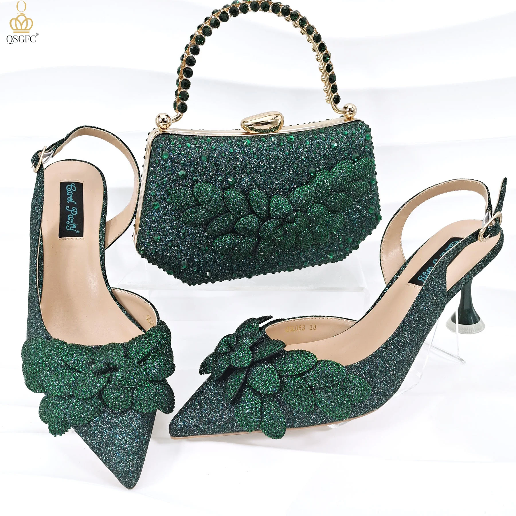 

Handmade Laurel Decoration Europe And The United States Popular Fashion Green Exquisite Women's High Heels And Handbags