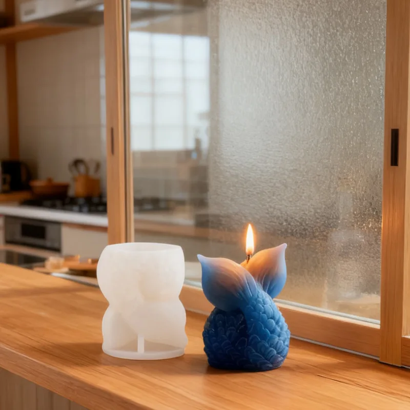 DIY Ocean Style Person Fish Tail Candle Mold Fragrance Stone Decoration Ornament Silicone Mold