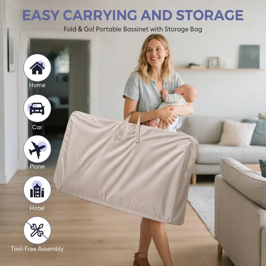 سرير بجانب السرير، سرير بجانب السرير ثابت مطور مع جوانب شبكية كاملة، ملاءة ناعمة، تعديل 6 ارتفاع، سلة تخزين، #6