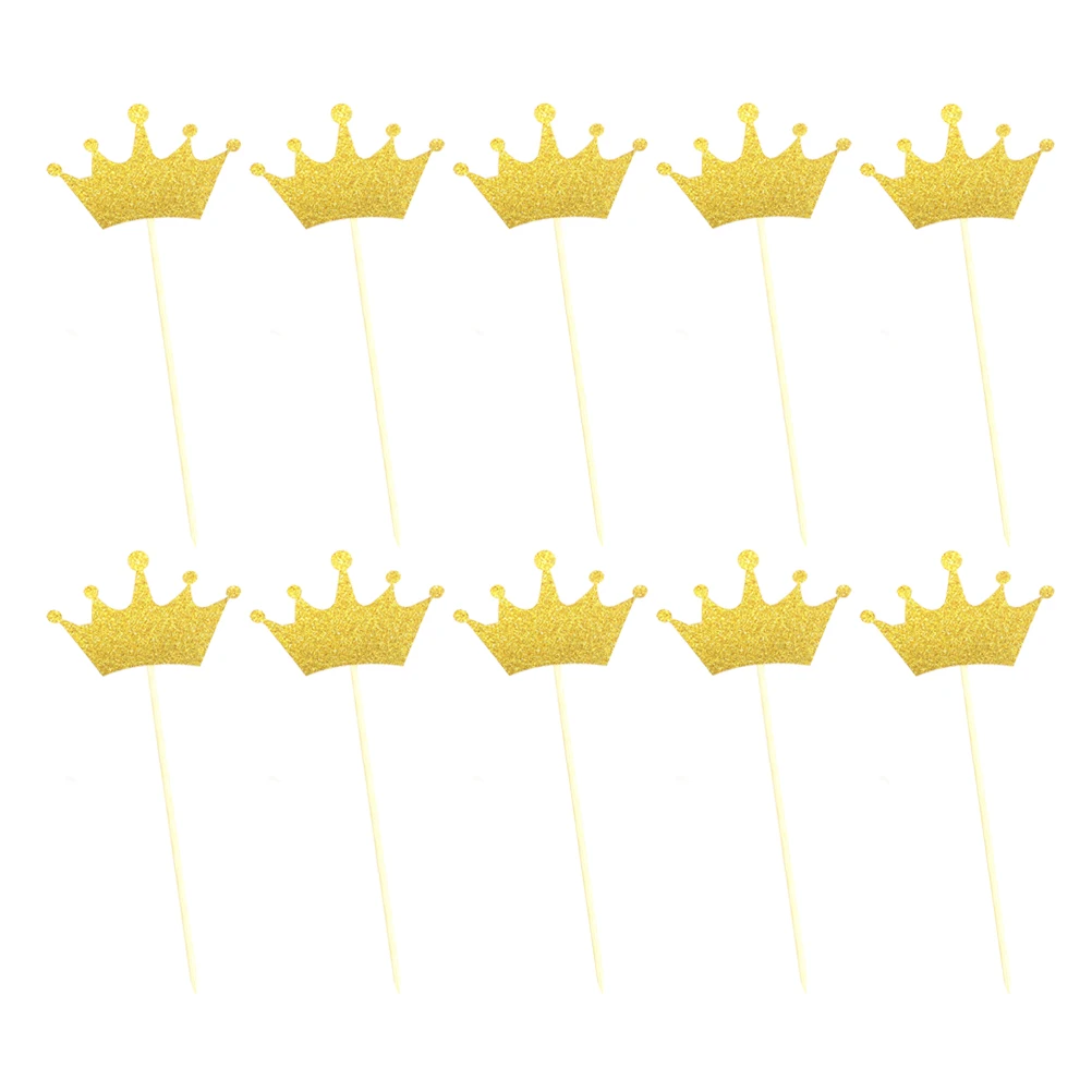 

30pcs Golden Crown Card Insert Glitter Paper Cake Topper Birthday Decor Fruit Picks Cupcake Decoration Party Supplies