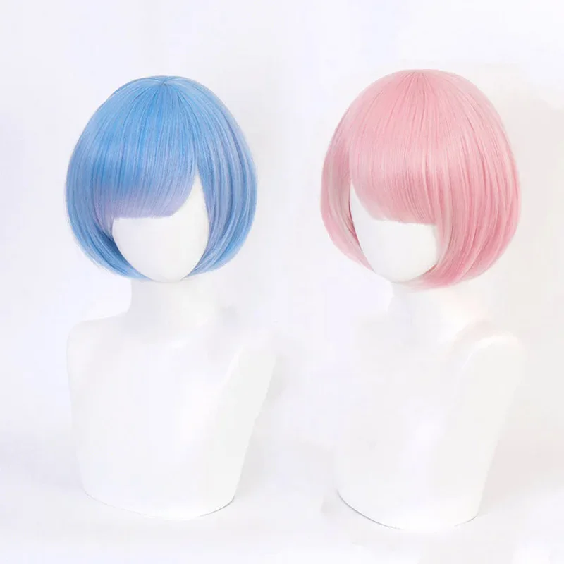 Re:Zero Starting Life in Another World RAM/REM short wig ram Pink Cosplay Wig Wig Cap Halloween Costume play wigs