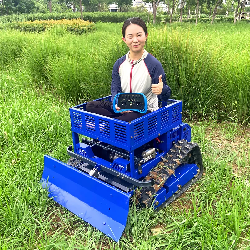 Customized Small Robotic Lawn Mower 550mm Cutting Width Remote Control Tracked with Storage Rack for Lawn Care