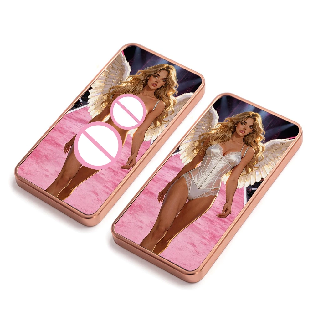 Fashion Angel Supermodel Copper Bar Rectangular Metal Ingot Wing Beauty Lady Art Collectible Souvenir Bar Desktop Decoration