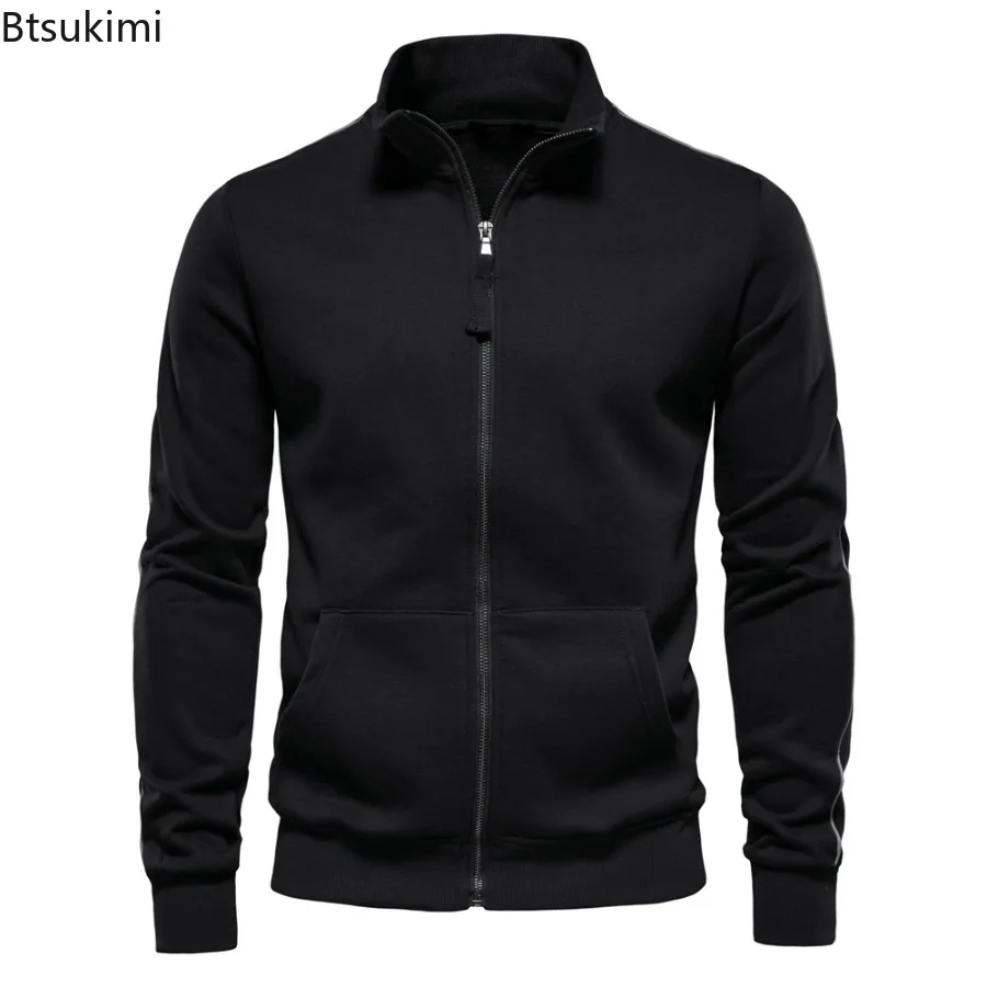 2025 Spring Mens New Cotton-blend Solid Zip Up Long Sleeves Sweatshirts Casual Sport Cardigan Jacket Fashionable Male Sportswear