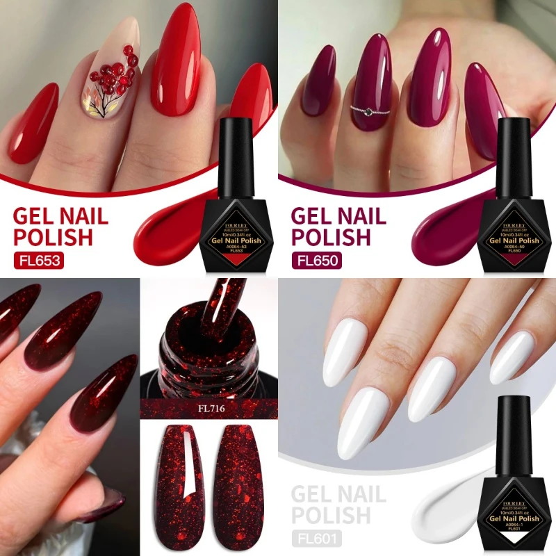 4pcs Christmas Color Gel Nail Polish Set 10ml Glitter Effect Semi Permanant Soak Off UV Gel Varnish Manicure DIY Nail Supplies