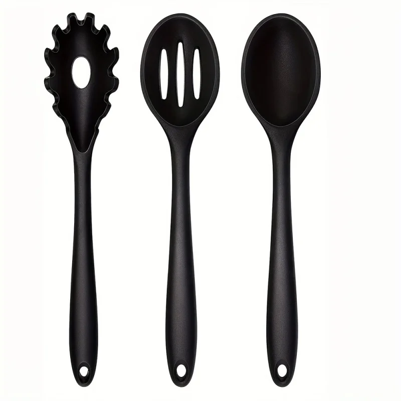 1/3-Piece Silicone Cooking Spoon Set - Heat-Resistant, Large Slotted & Solid Spoons for Non-Stick Cookware, Mixing & Filling