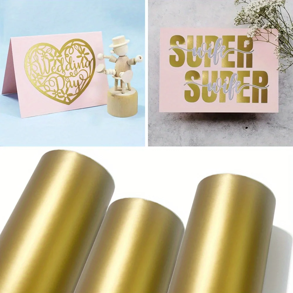 

1 рулон, 150 см, матовый золотой виниловый рулон, перманентная наклейка, водонепроницаемая праздничная наклейка «сделай сам», для всех режущих машин, самоклеящаяся