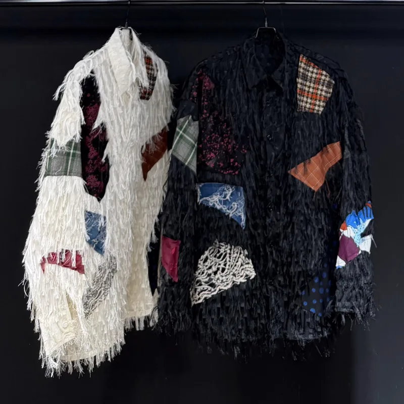 HKSH Spring Autumn New Men's Trend Design Heavy Tassel Patchwork Loose Casual Long Sleeve Shirt High Street Fashion Tops HK13476