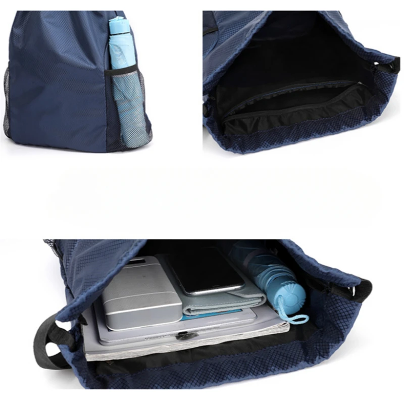 Saco de cordão com zíper para homens e mulheres, mochila de grande capacidade, resistente ao desgaste, anti-respingo, com bloqueio externo, bolso com zíper sólido