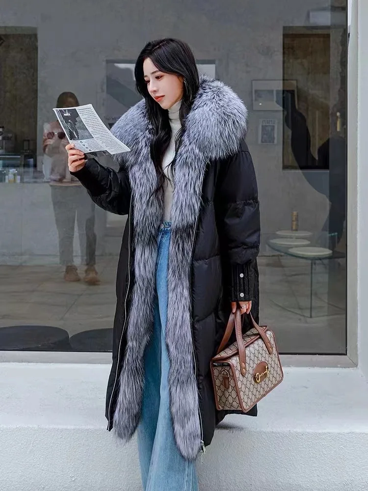 

2023 New Fashion Winter Jacket Women Real Fox Fur Collar Thick Warm Natural 90% Goose Down Coat Outerwear Streetwear