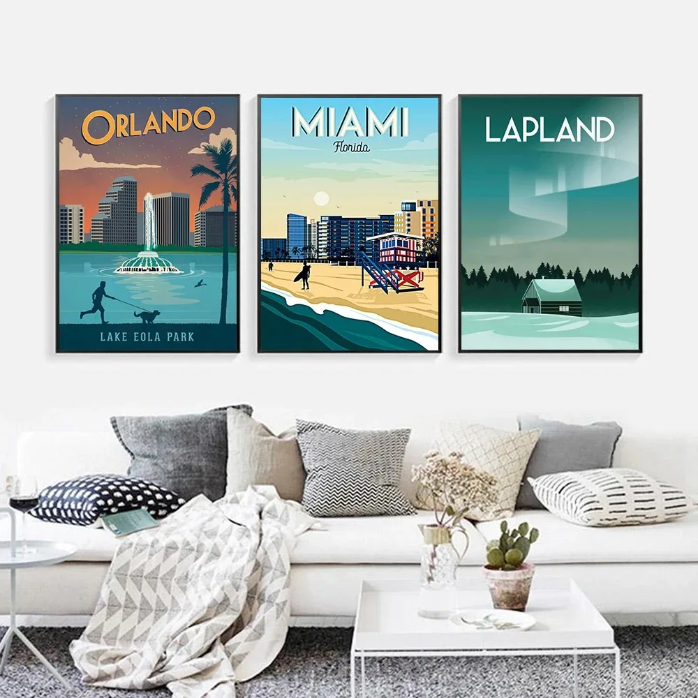 Dubai Miami Lyon Yosemite Tourist City Wall Art Canvas Painting Modern Landscape Living Room Decoration Canvas