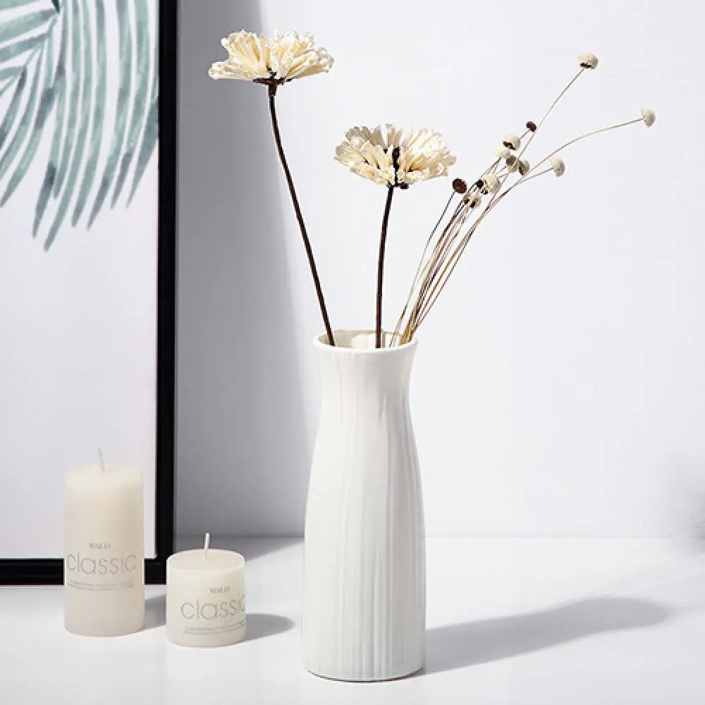Creative Plastic Vase Ceramic Look Decorative Pot Modern Home Office Desk Flower Arrangement Accessory Gift Ornament