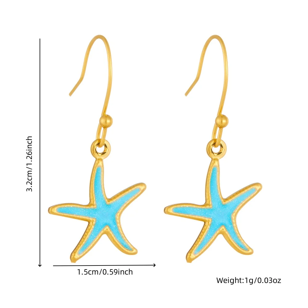DIEYURO 316L Stainless Steel Blue Oil Drip Starfish Pendant Earrings Lady New Trend Ear Studs Waterproof Jewelry Party Gift ﻿